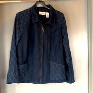 Alfred Dunner full zip long sleeved denim jacket rhinestones pockets sz 20
